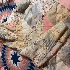 Patchwork Quilt hoodie with Floral and Striped Patterns